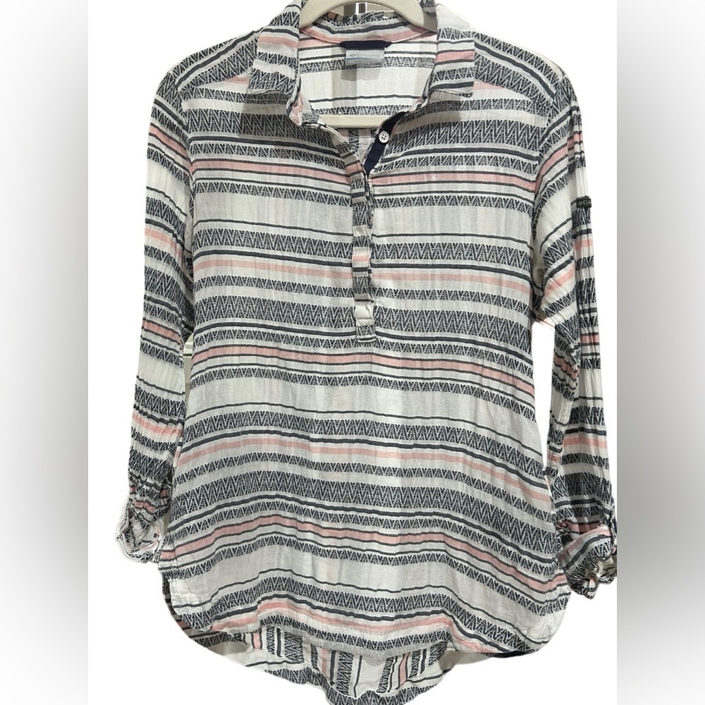 Columbia Striped Tunic Top Small | Blue Pink Boho Lightweight Blouse - Picture 2 of 10
